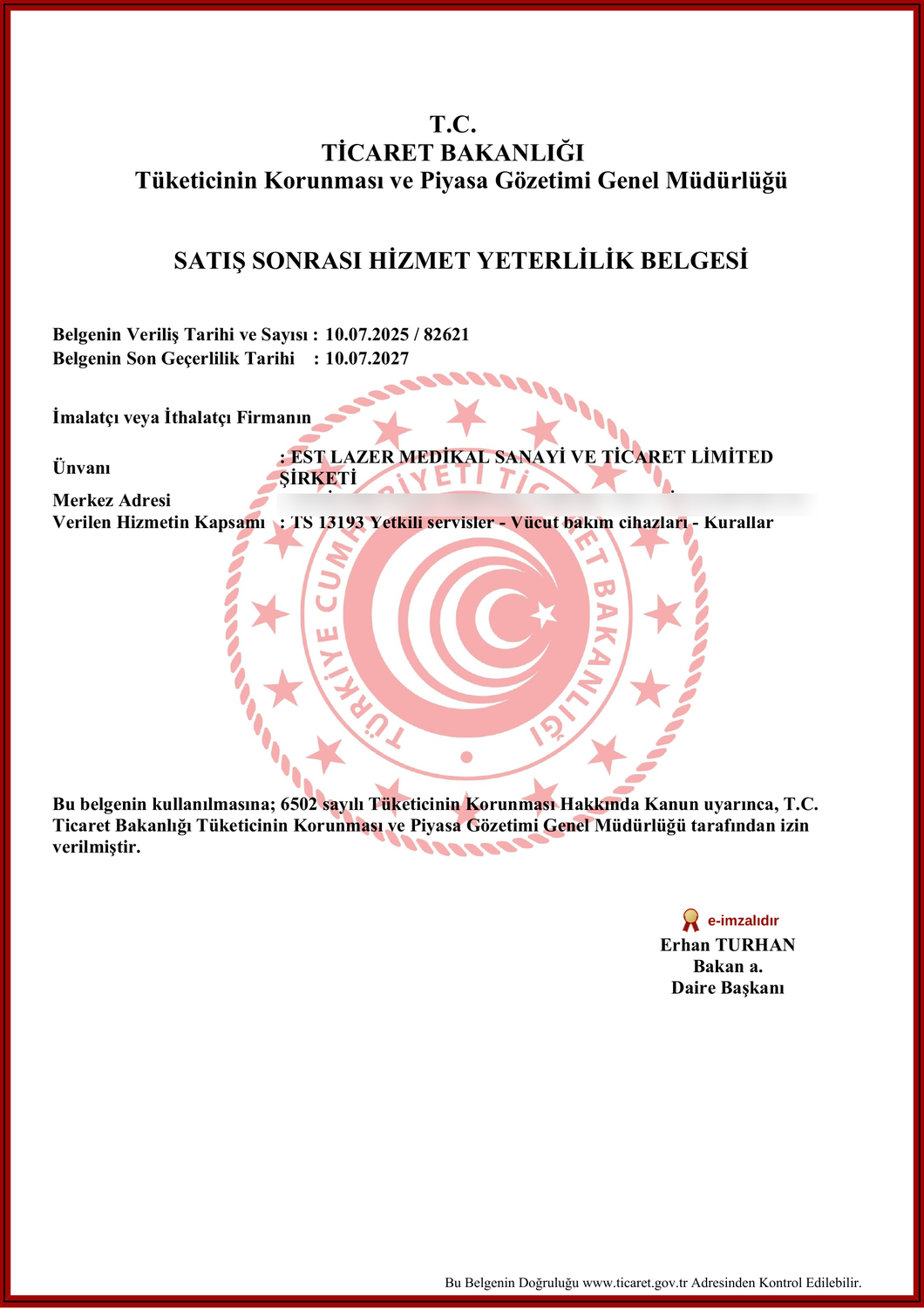Epilyum Satış Sonrası Hizmet Yeterlilik Belgesi