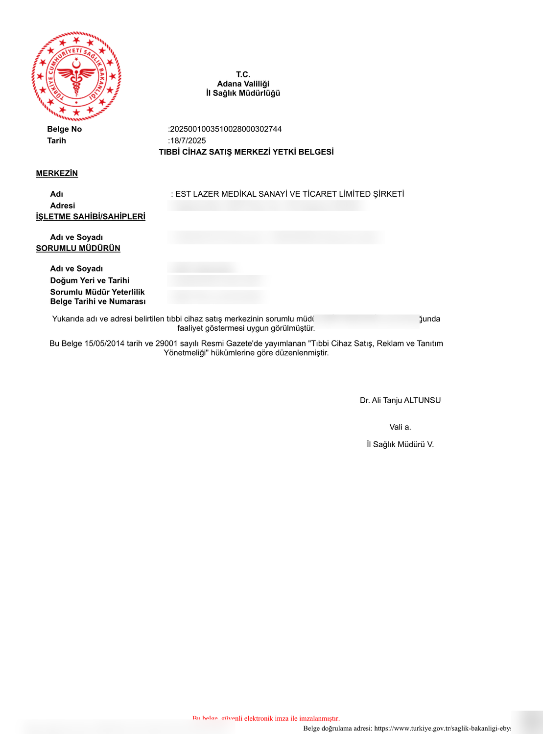Epilyum Tıbbi Cihaz Satış Merkezi Yetki Belgesi